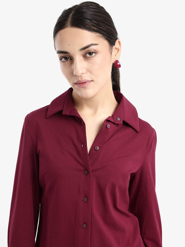 RAREISM Women Comfort Spread Collar Solid Cotton Formal Shirt