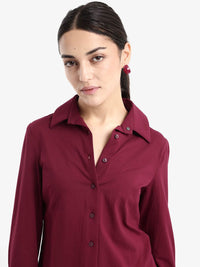 RAREISM Women Comfort Spread Collar Solid Cotton Formal Shirt