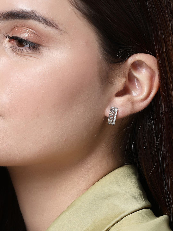 PANASH 925 Sterling Perak Bersalut Rhodium Gelung Zirkonia Kubik Bertampal