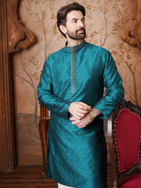 SOJANYA Paisley Woven Design Mandarin Collar Straight Kurta With Churidar