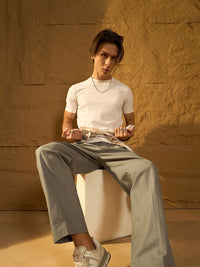 Dennison Men Textured Double Pleated Korean Baggy Fit Trouser