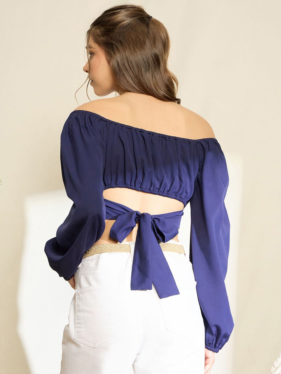 Berrylush Bishop Sleeves Blouson Crop Top