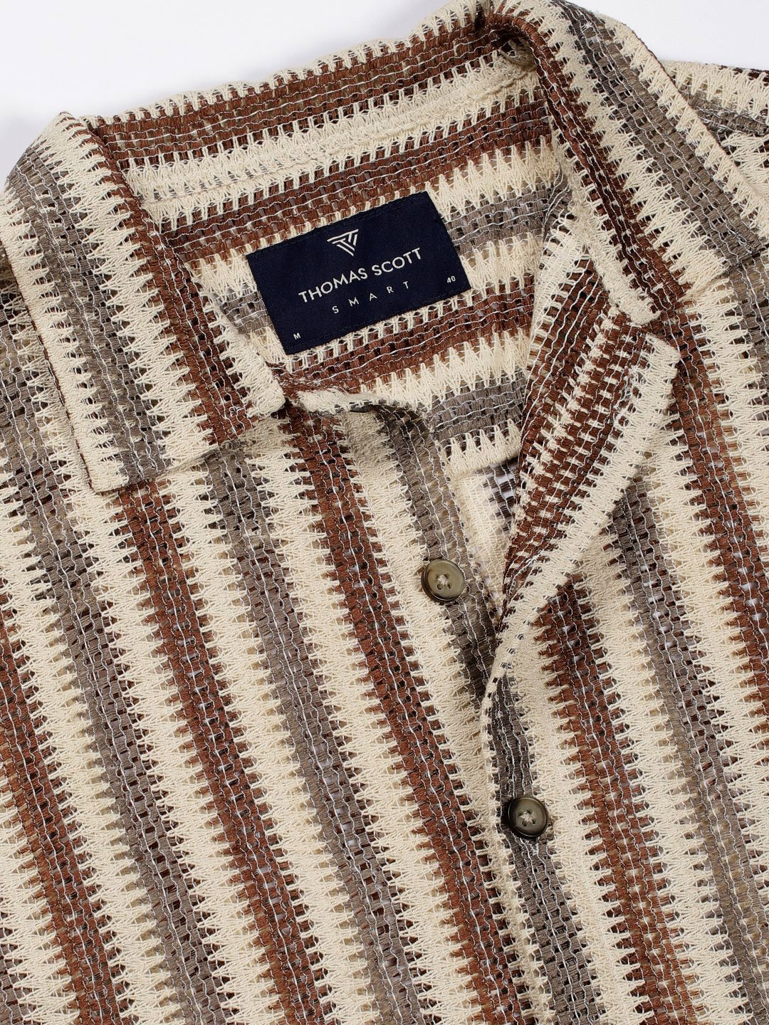 Thomas Scott Men Premium Spread Collar Vertical Striped Cotton Slim Fit Casual Shirt