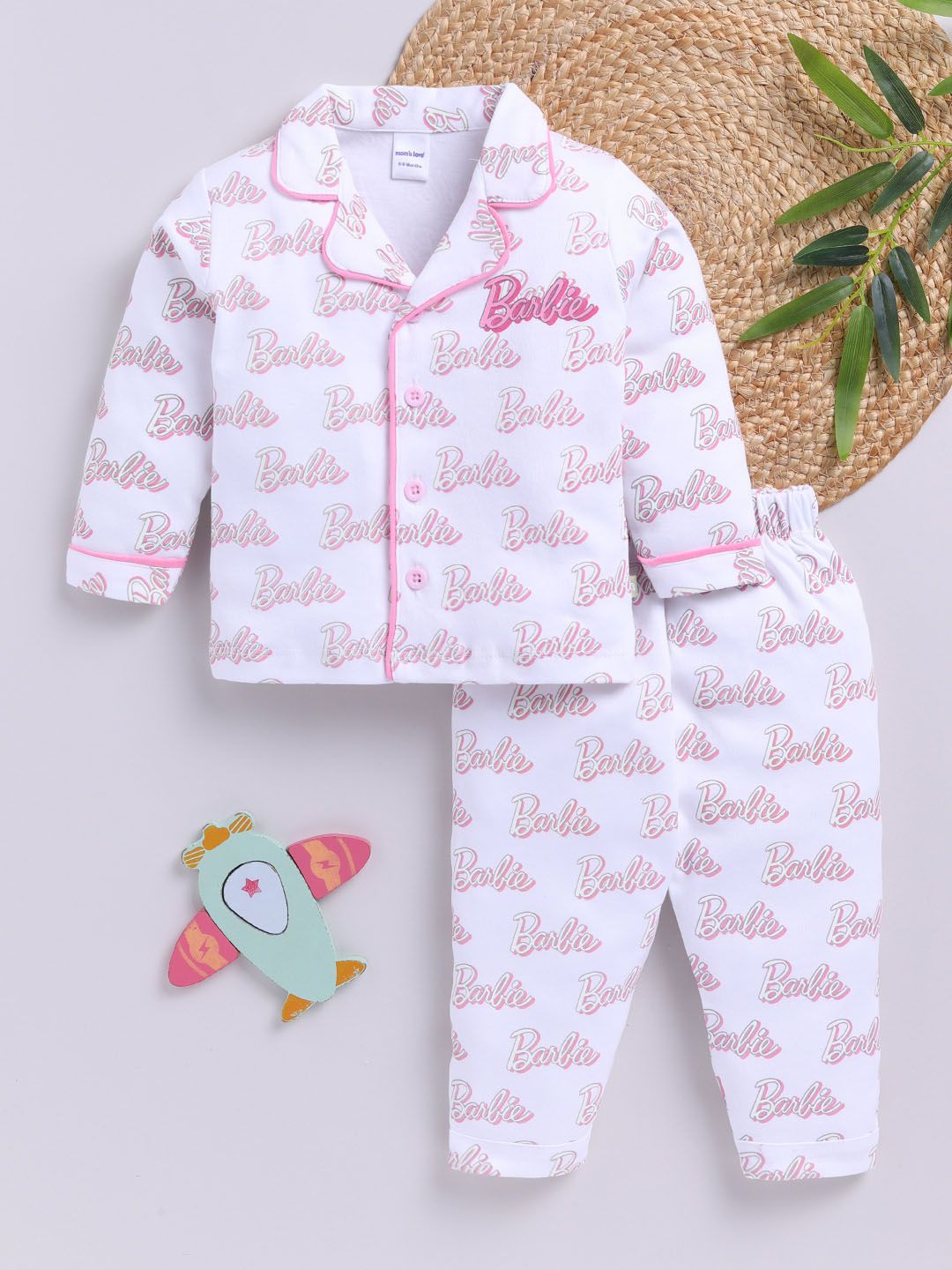 Moms Love Infant Girls Barbie Printed Pure Cotton Night suit