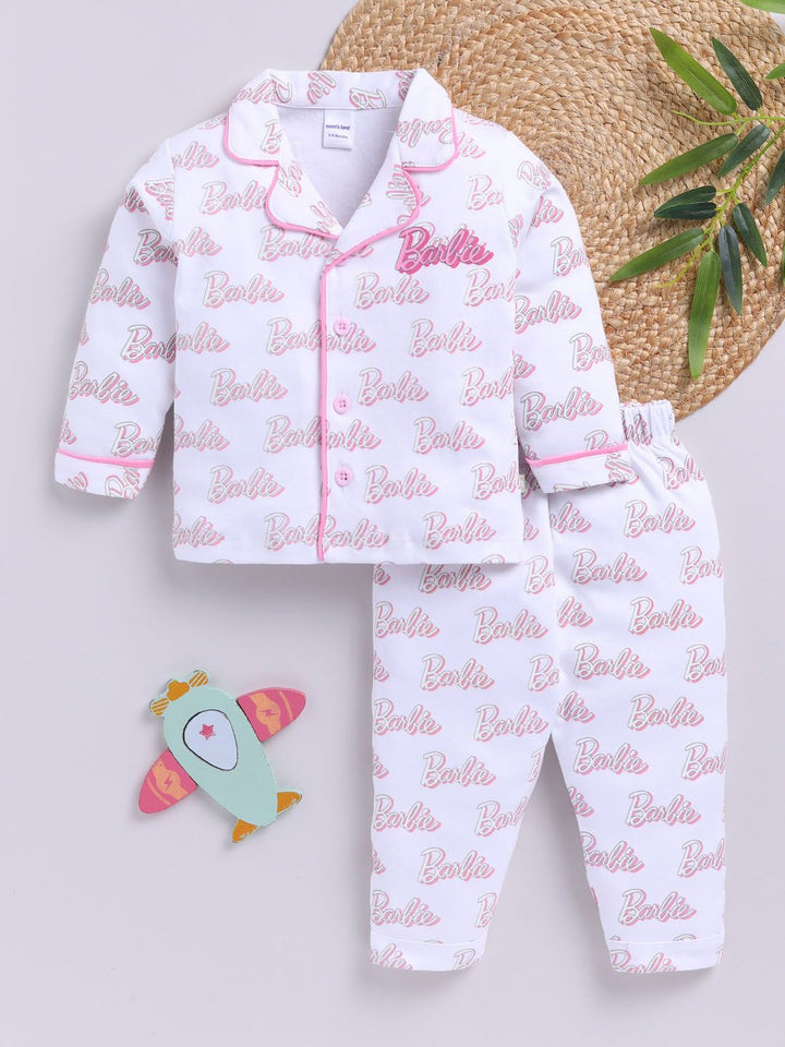 Moms Love Infant Girls Barbie Printed Pure Cotton Night suit