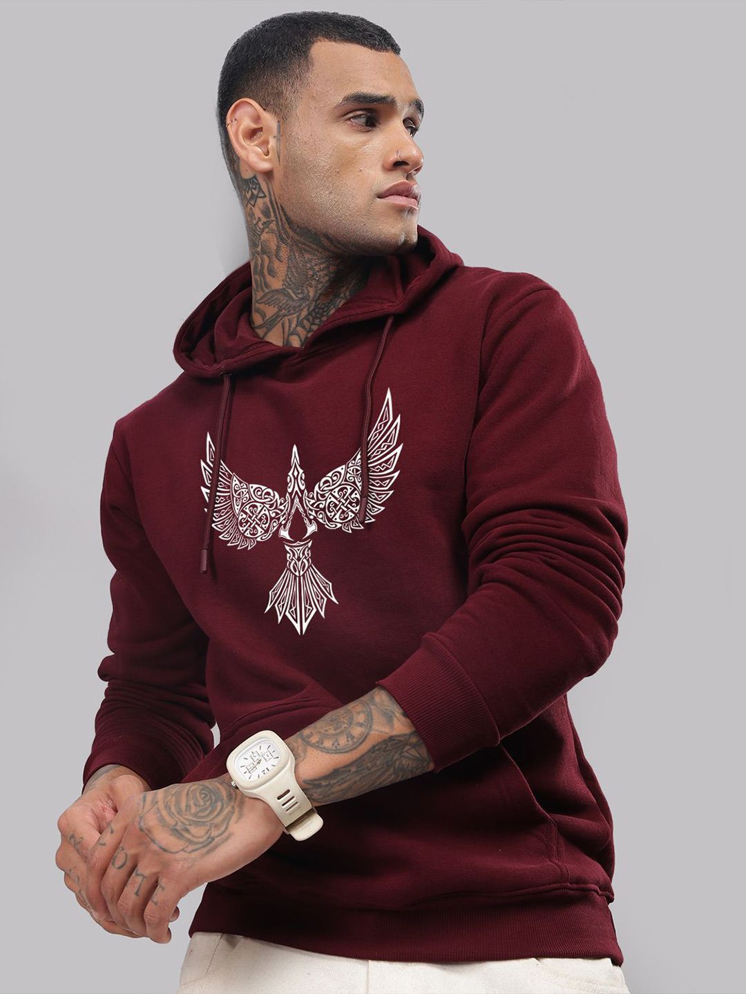 ADRO Men Printed Cotton Hooded Sweatshirt