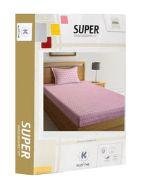 KLOTTHE Pink & White Printed Fitted 300 TC Single Bedsheet With 1 Pillow Cover