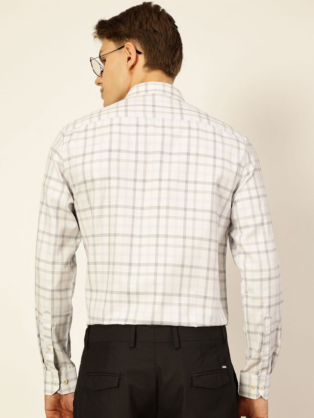 Thomas Scott Men Smart Cutaway Collar Checked Cotton Formal Shirt