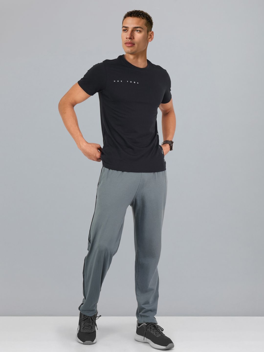 HRX by Hrithik Roshan Monochrome Typography Printed Pure Cotton Yoga T-shirt