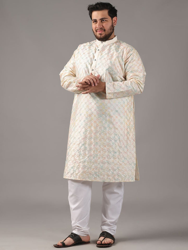 SOJANYA PLUS Plus Size Lelaki Motif Etnci Sulam Kurta Lurus Dengan Piyama