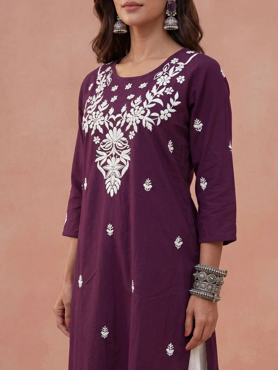 Kurta Sulam Benang Sulam Wanita Rumah Chikankari