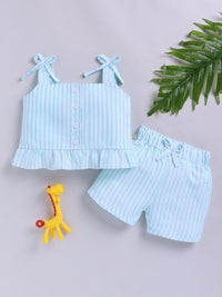 Moms Love Infant Girls Cotton Striped Top with Shorts