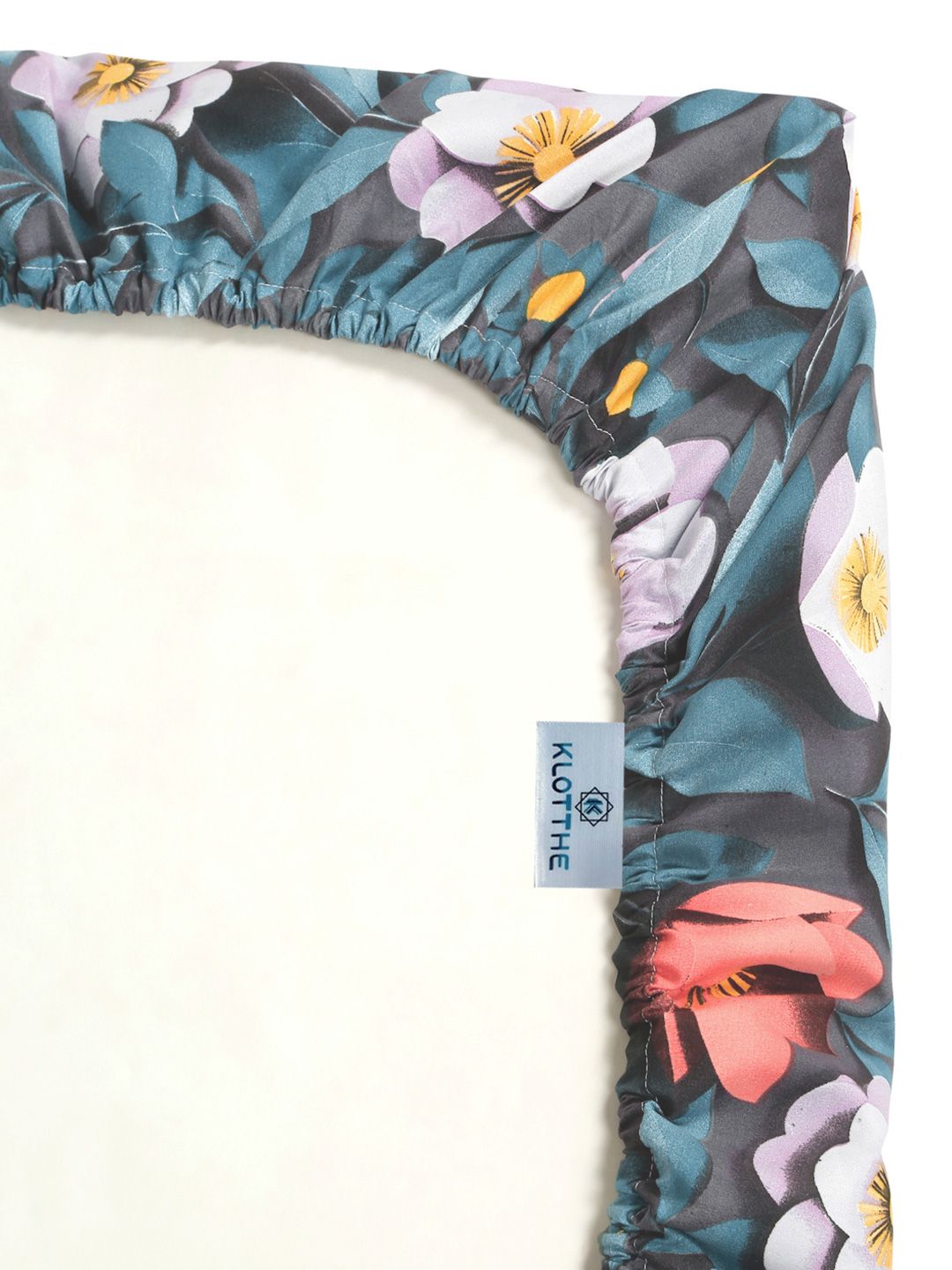KLOTTHE Blue Floral Printed Fitted 300 TC Double King 7D Bedsheet With 2 Pillow Cover