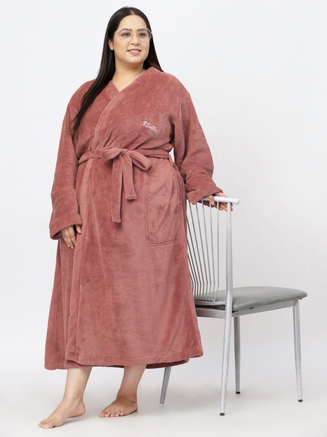KLOTTHE Rust Shawl Collar Bath Robe With Belt