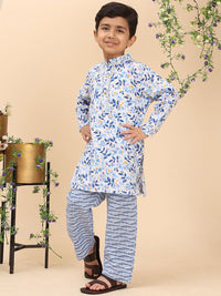 Cutiekins Boys Floral Printed Band Collar Straight Kurta With Trousers