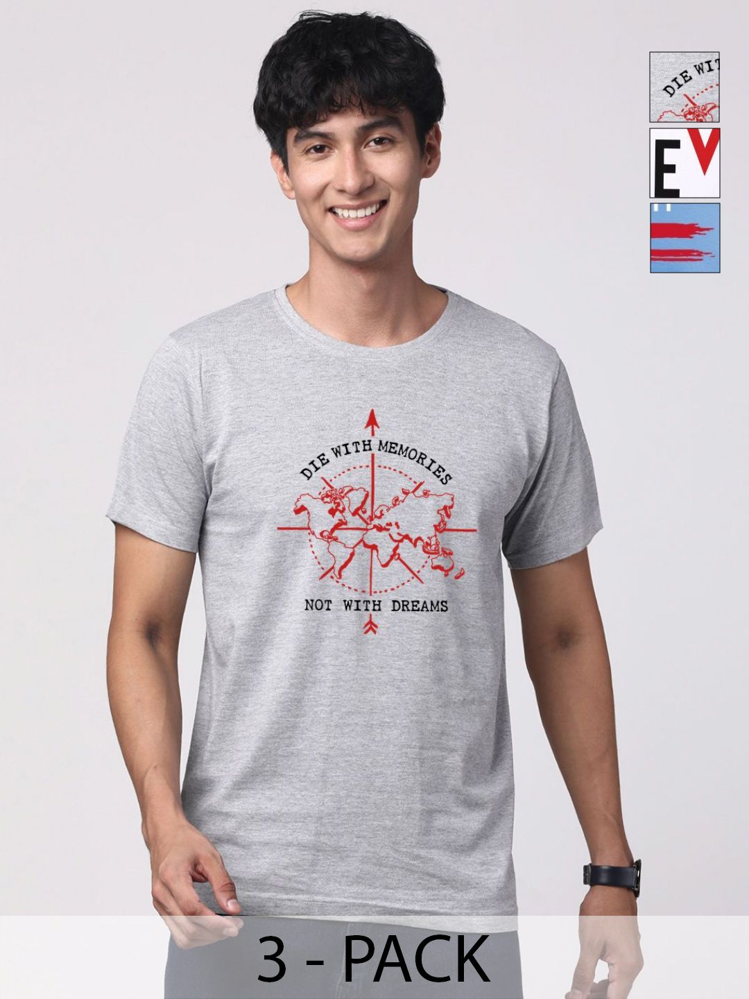 ADRO Men Pack of 3 Typography Printed Round Neck Cotton T-shirts