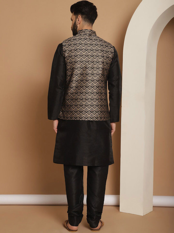Anouk Woven Design Mandarin Collar Long Sleeves Kurta with Churidar Nehru Jacket