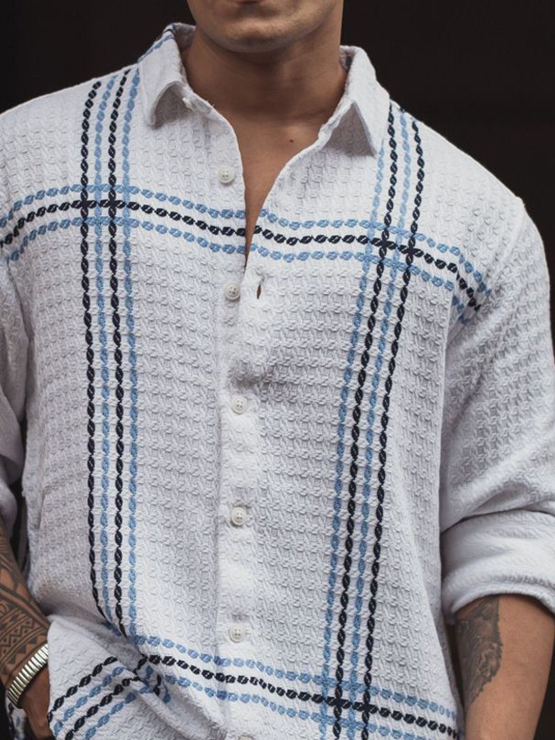Powerlook Men Spread Collar Tartan Checked Cotton Casual Shirt