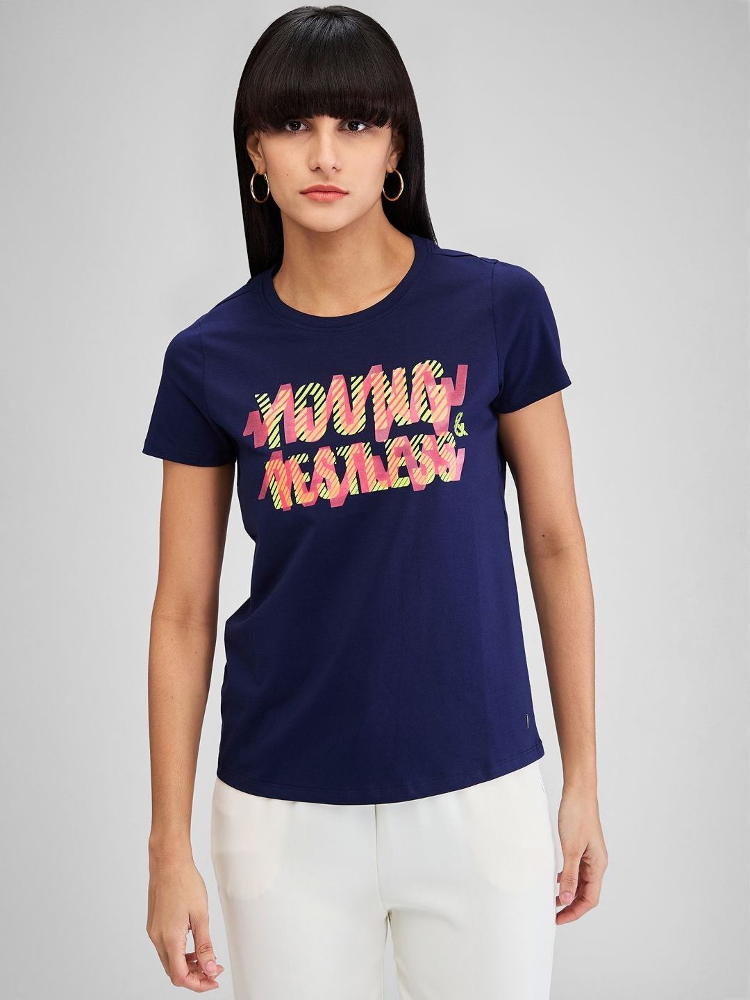 SPYKAR Women Typography Applique T-shirt