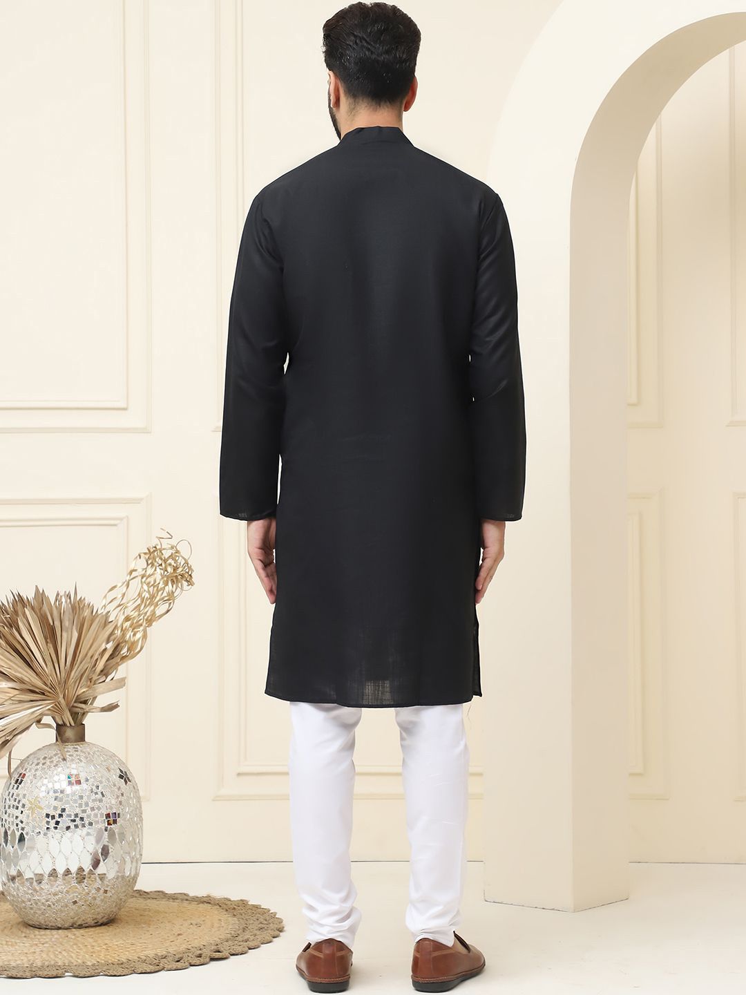 SOJANYA Kurta Linen Kapas Biasa Kolar Mandarin Dengan Pijama