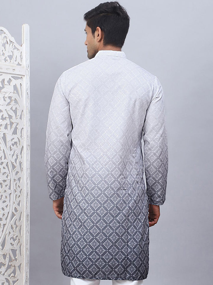 Jompers Floral Printed Mandarin Collar Sequins Ombre Straight Kurta
