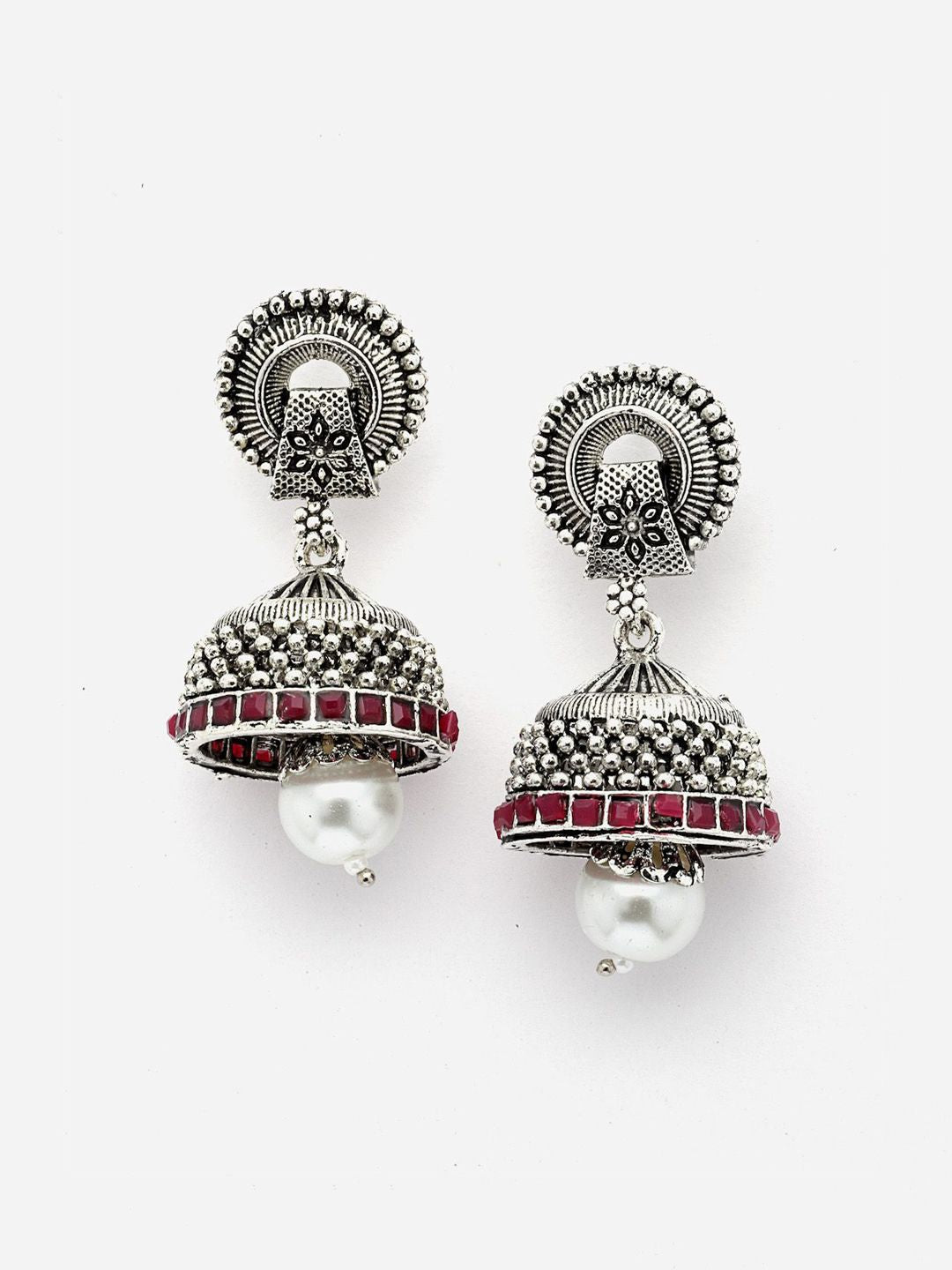 PANASH Mutiara Berbentuk Kubah Bersalut Perak & Jhumkas Beroksida Bertampal Batu