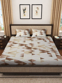 Myntra Elegant Homes White & Beige Geometric 400 TC King Cadar dengan 2 Sarung Bantal