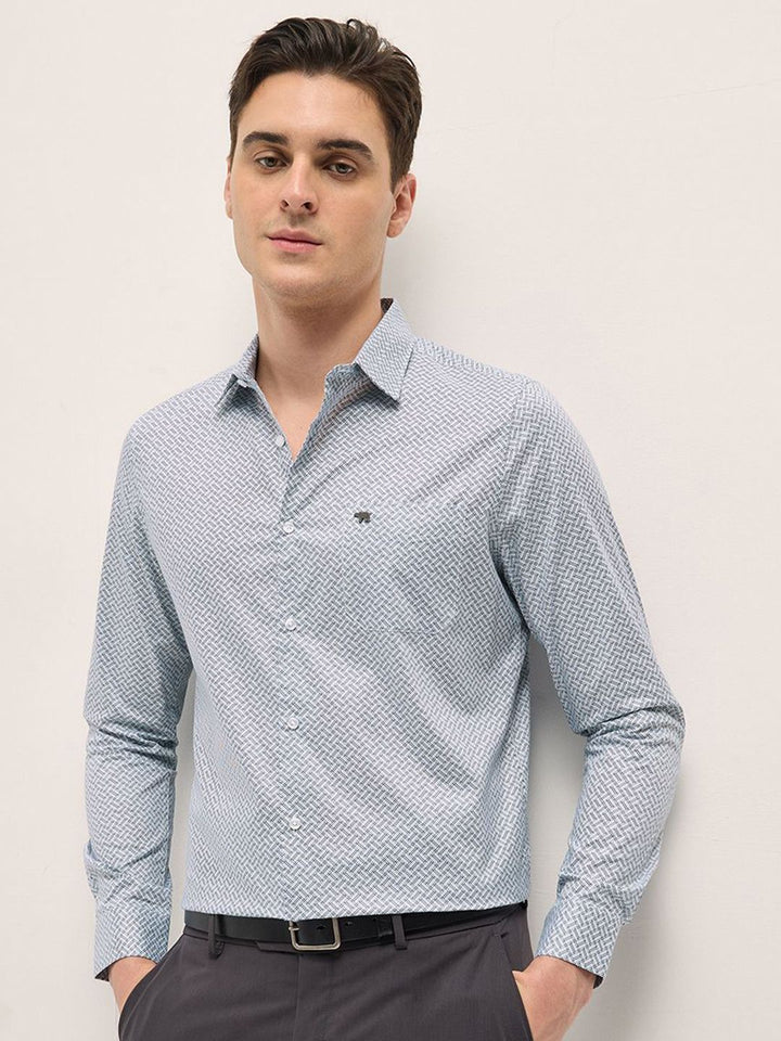 THE BEAR HOUSE Men Spread Collar Geometric Printed Pure Cotton Tailored Fit Formal Shirt