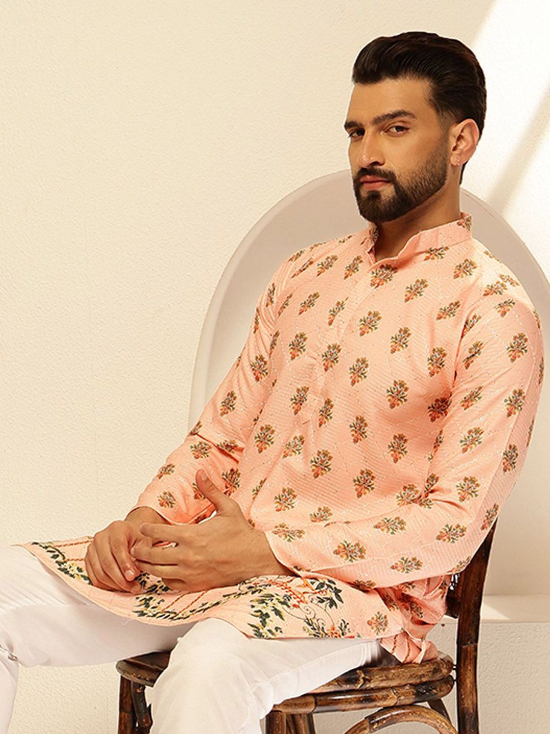 Sojanya Floral Cotton Mandarin Cotton Lurus Kurta Lurus