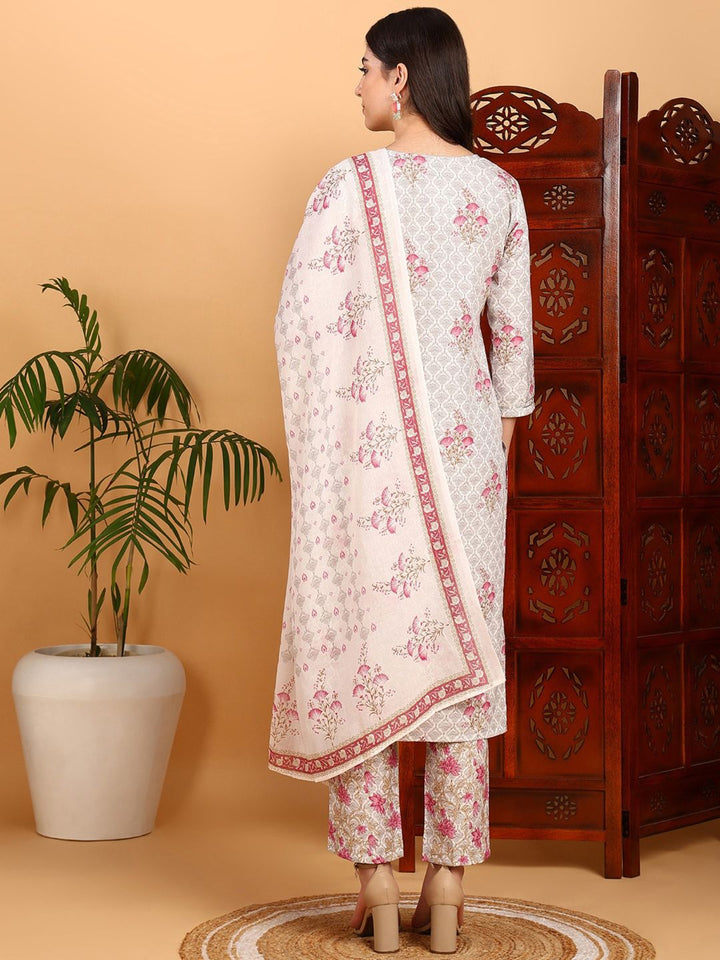 KALINI Floral Printed Mirror Work Straight Kurta with Trousers & Dupatta