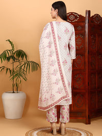 KALINI Floral Printed Mirror Work Straight Kurta with Trousers & Dupatta