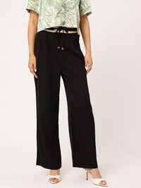 DressBerry Women Urban Elegance Tie-Up Pleated Trousers