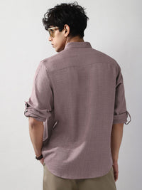 Urbano Fashion Men Purple Solid Linen Full Sleeve Relaxed Fit Mandarin Collar Casual Shirt