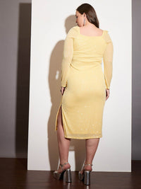 SASSAFRAS Curve Women Plus Size Embellished Bodycon Midi Dress