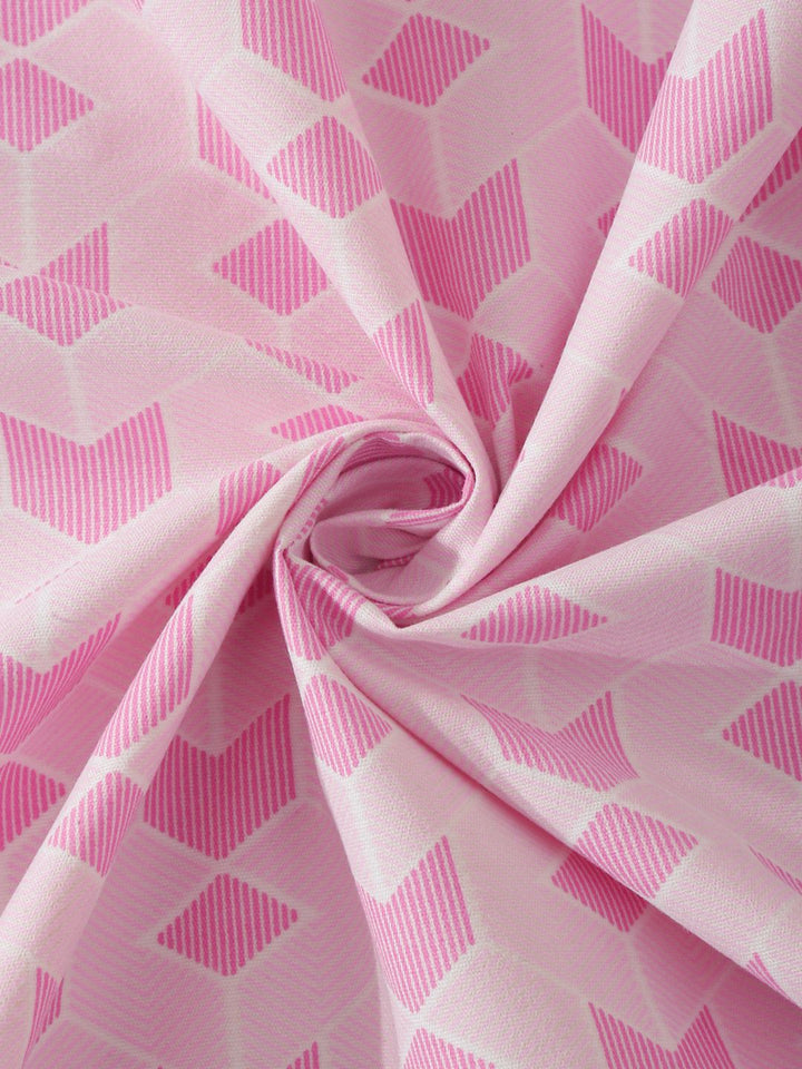 KLOTTHE Pink & White Printed Fitted 300 TC Single Bedsheet With 1 Pillow Cover