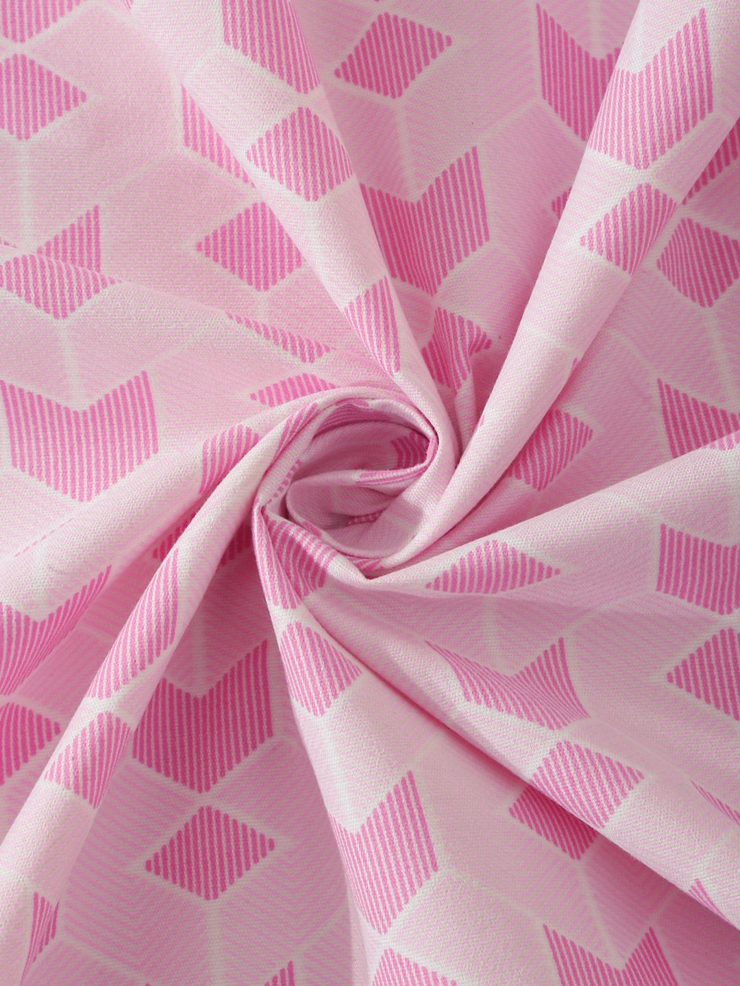 KLOTTHE Pink & White Printed Fitted 300 TC Single Bedsheet With 1 Pillow Cover