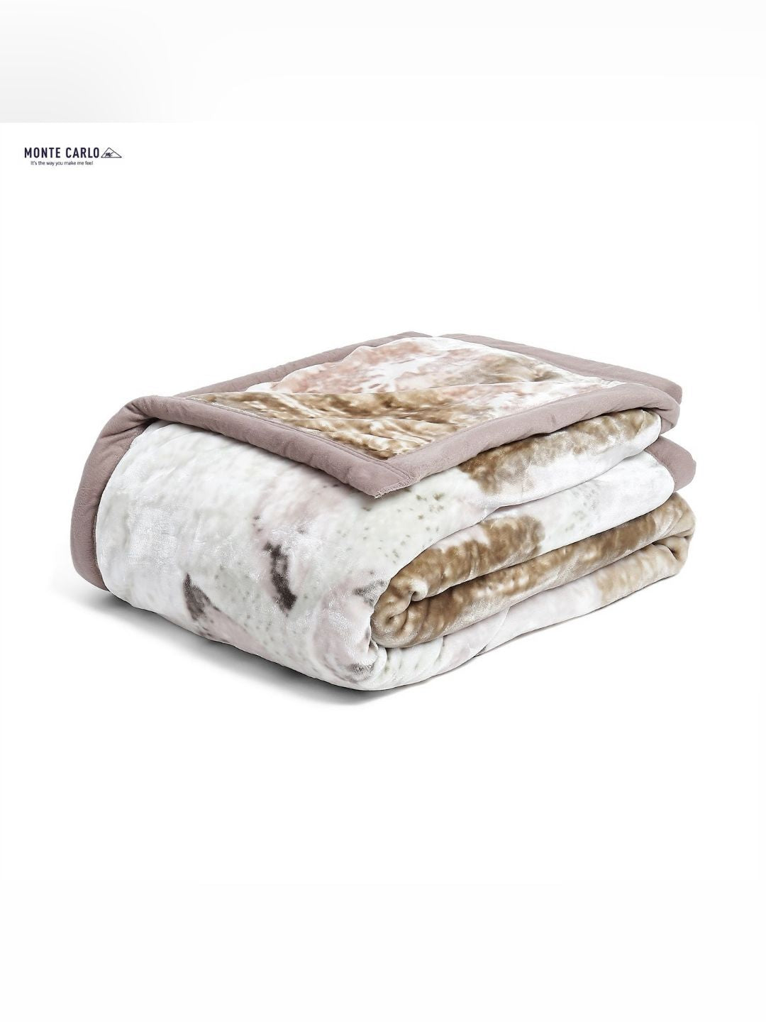 Monte Carlo Beige & White Abstract Printed 850 GSM Mild Winter Single Bed Blanket
