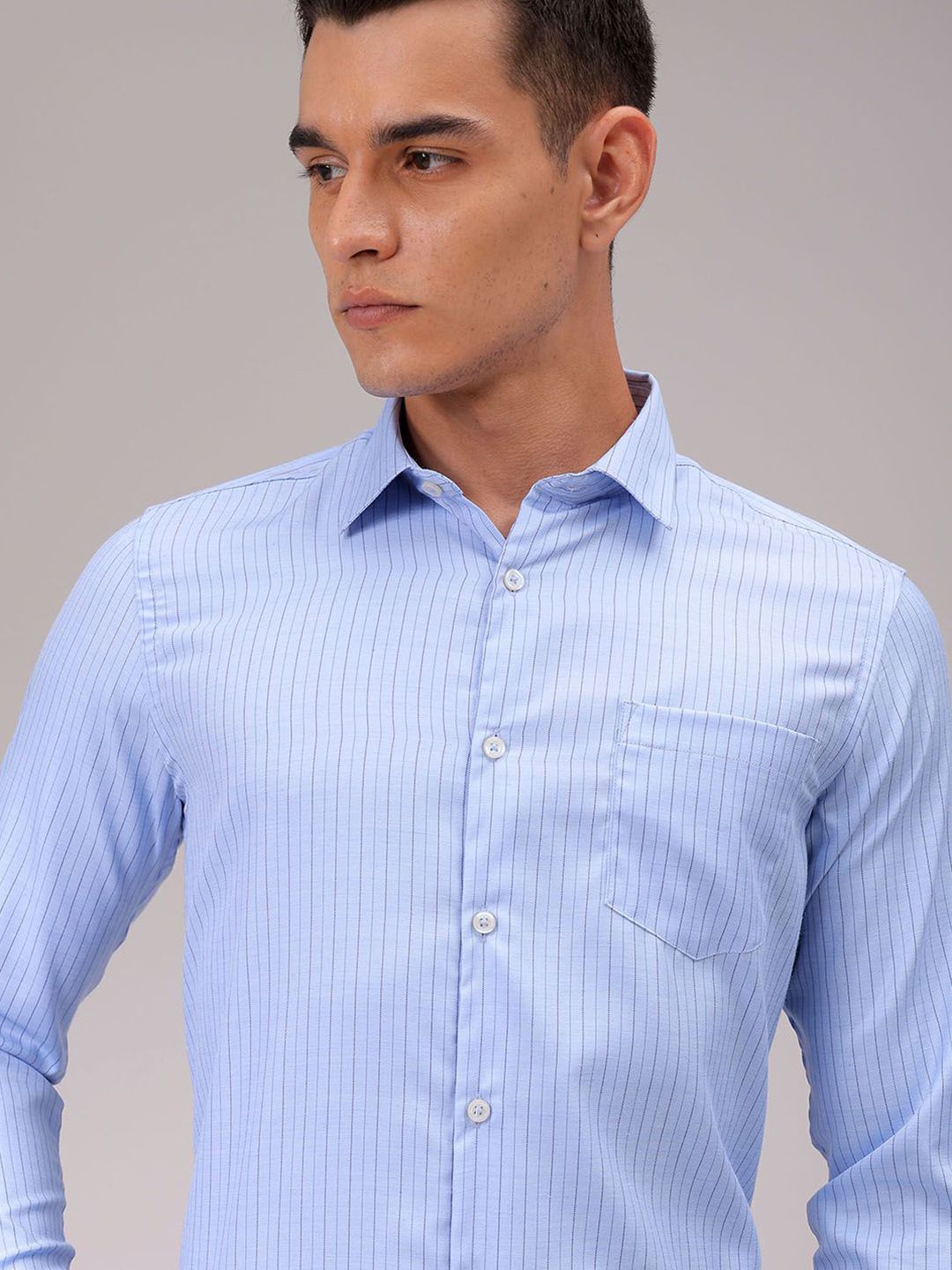 The Indian Garage Co. X Luxe Men Cutaway Collar Pinstripes Striped Slim Fit Formal Shirt
