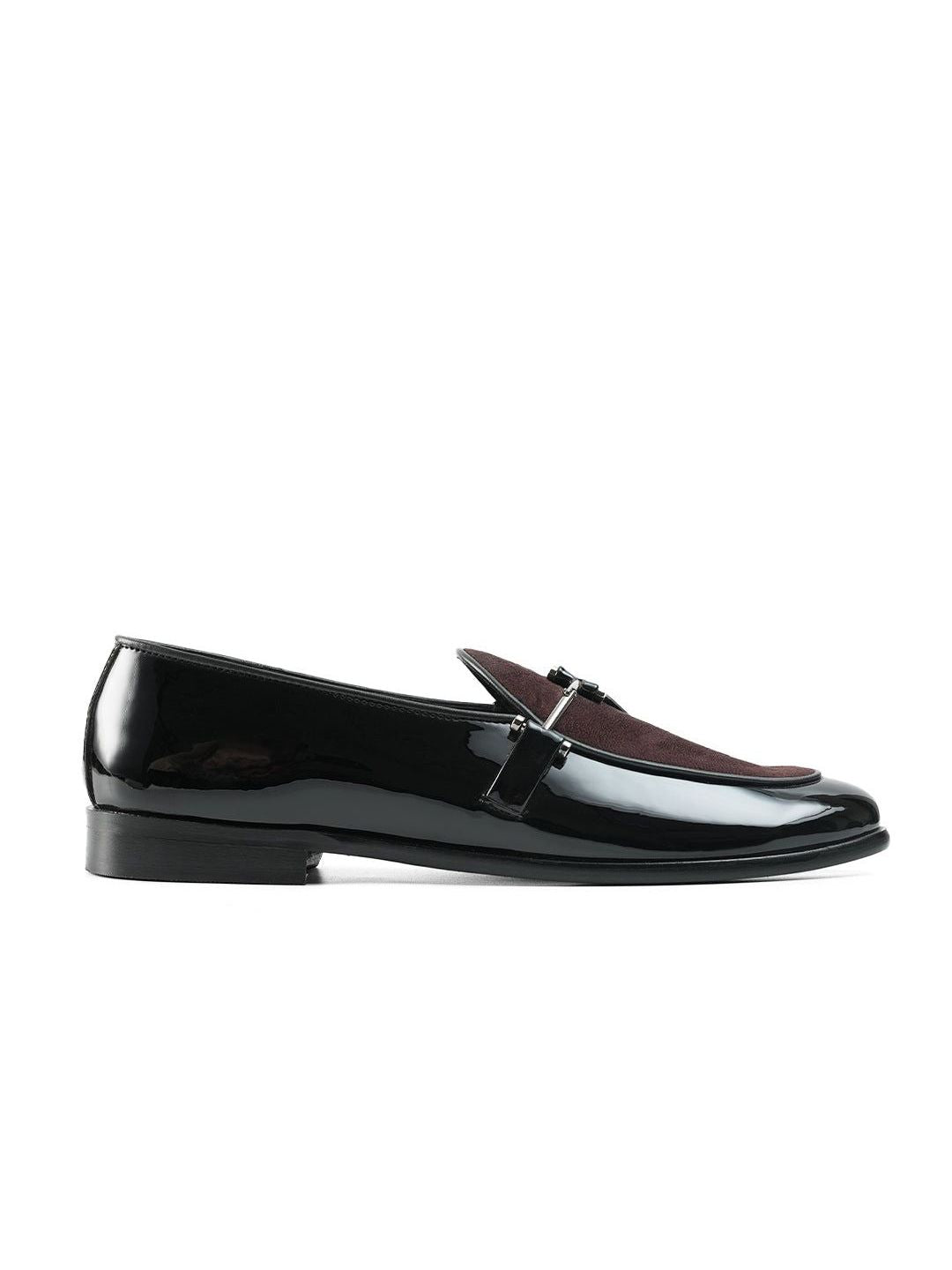 MONKSTORY  Eclecta Glossy Side Buckle Slip Ons - Brown & Black