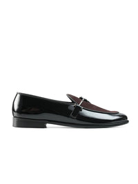 MONKSTORY  Eclecta Glossy Side Buckle Slip Ons - Brown & Black