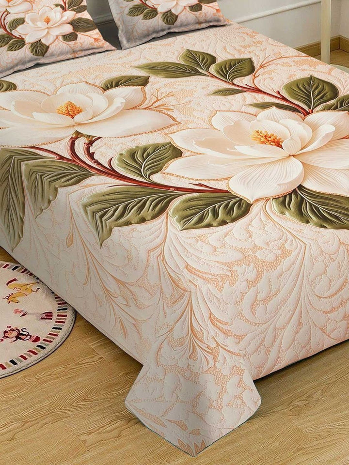 Myntra Elegant Homes Cream Printed 400 TC Dilengkapi Cadar Katil Double Dengan 2 Sarung Bantal