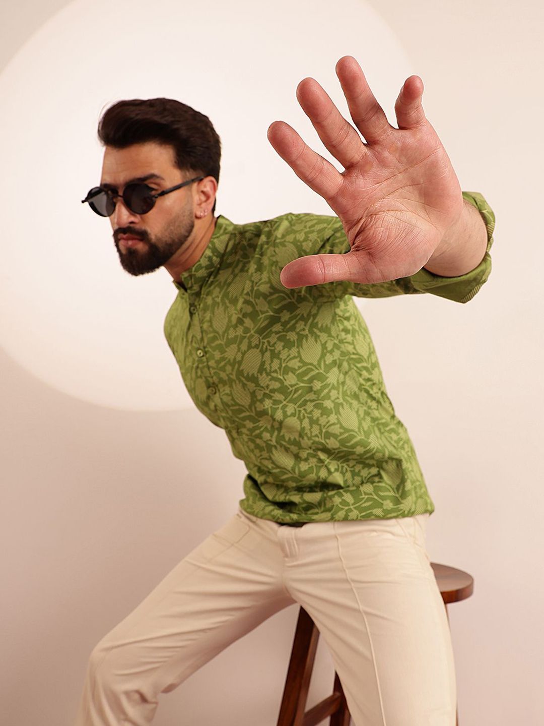 Anouk Floral Printed Mandarin Collar Short Kurta