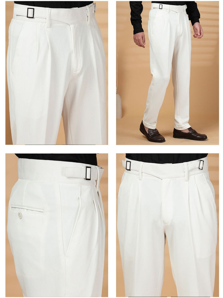 KLOTTHE Men White Lycra Formal Formal Trousers