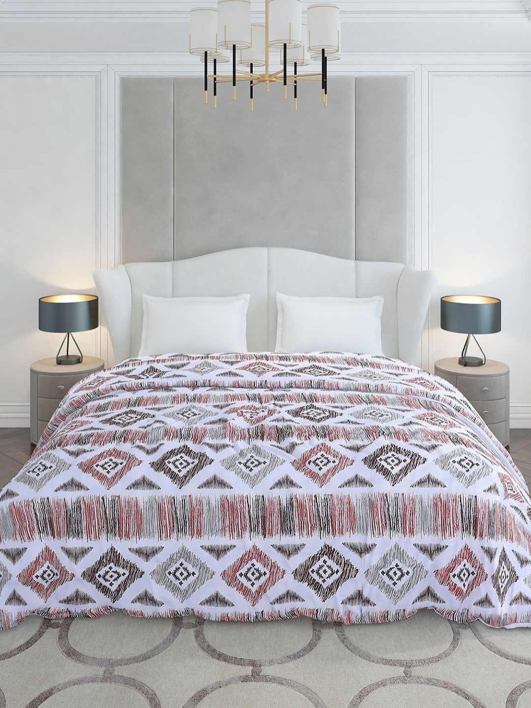 Monte Carlo White & Brown Geometric Mild Winter 210 GSM Double Bed Duvet