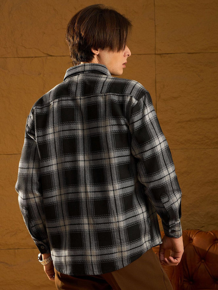 DENNISON Men Double Pocket Drop Shoulder Oversized Cotton Checked Shacket