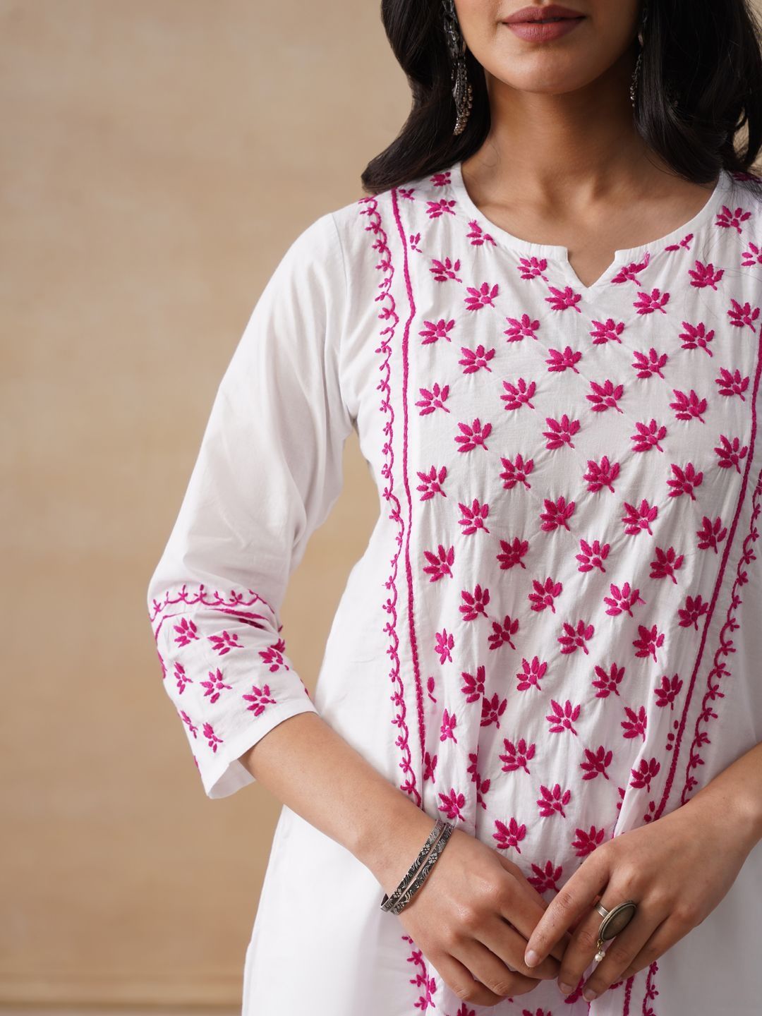 House of Chikankari Women Solid White Cotton A-Line Kurta