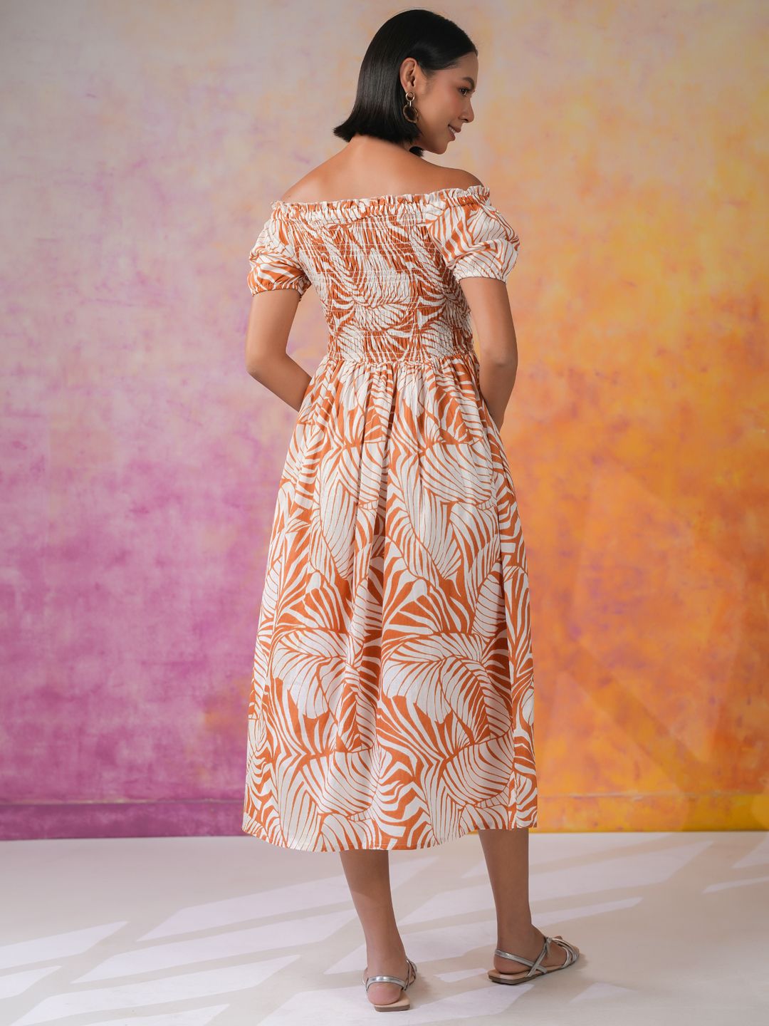 Sanskrutihomes Wanita Bercetak Kapas Bercetak Fit & Flare Dress