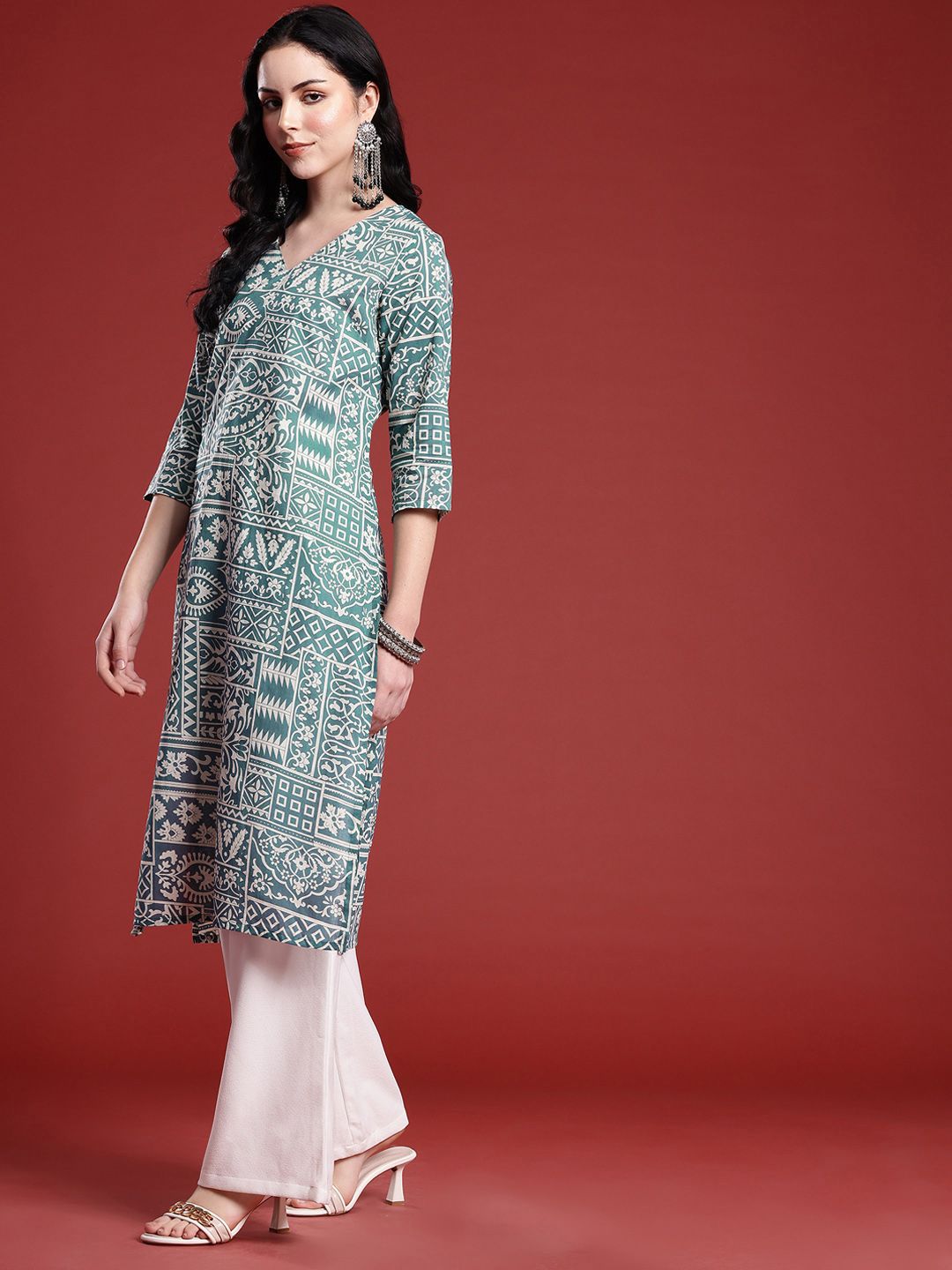 Anouk Geometric Printed Straight Kurta