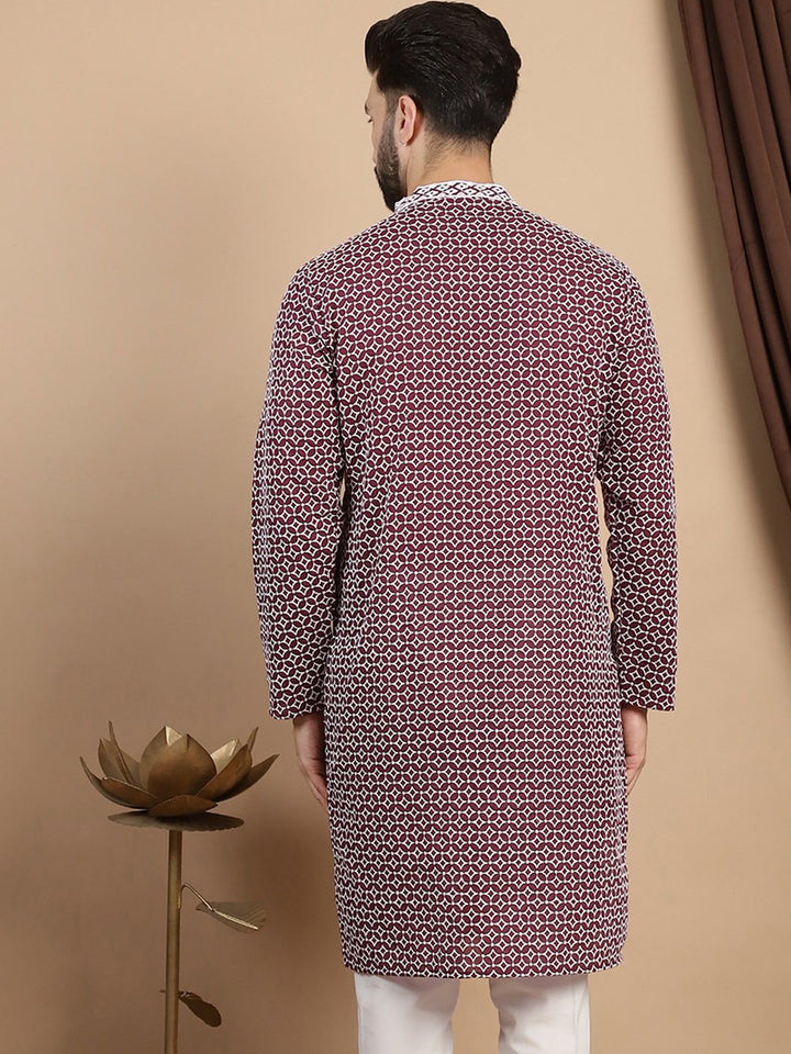 Kurta Lurus Kapas Kolar Mandarin Bercetak Anouk