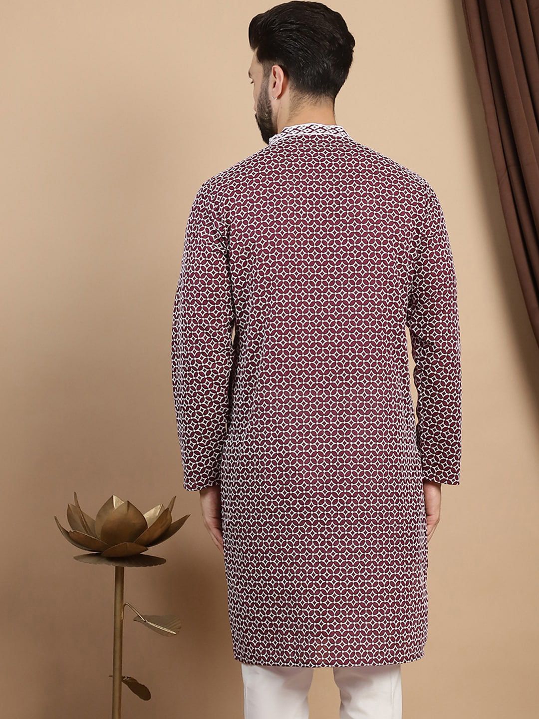 Kurta Lurus Kapas Kolar Mandarin Bercetak Anouk